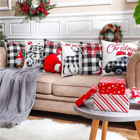 Amazon.com: 6 Pcs Christmas Pillow Covers Cushion Covers  6 Pcs Christmas Pillow Covers Cushion Covers Decoration Christmas 18x18 inches